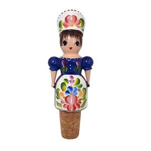 Colorful Hungarian Folk-Art Girl Lady Cork Wine Bottle Stopper Russian European